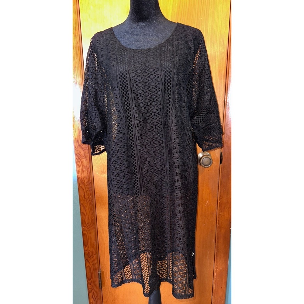 Apt 9 Black Sheer Crochet Lace Beach Swimsuit Cover Up Dress Size‎ Large
